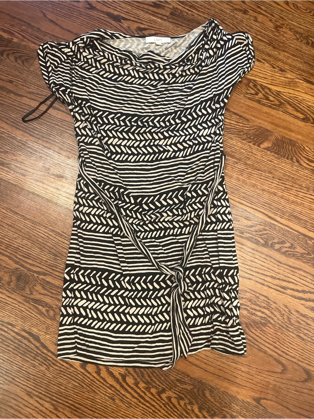 LOFT Black & White Patterned Tie-Front Dress